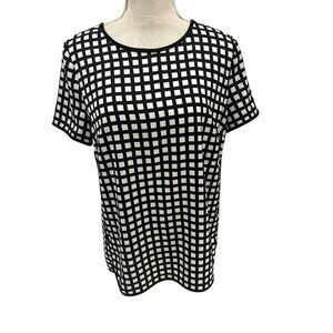 J.Crew Womens Black & White Grid Pattern Short-Sleeve Blouse Size S Modern Chic